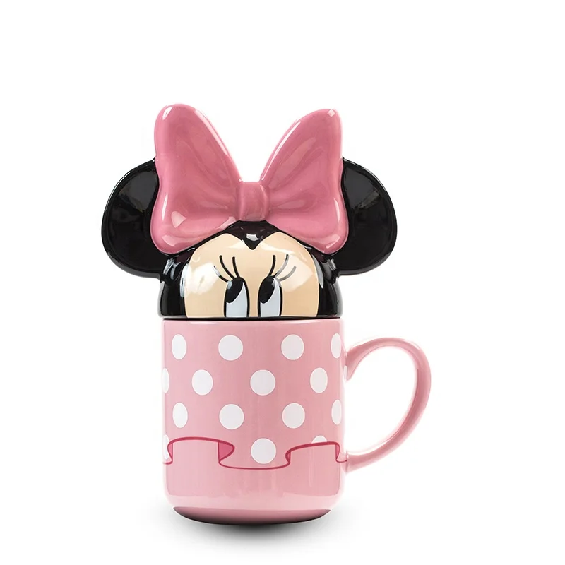 

Mickey Minnie  Cartoon Ceramics Dual-use Office Mugs Women Portable Pupils Cup