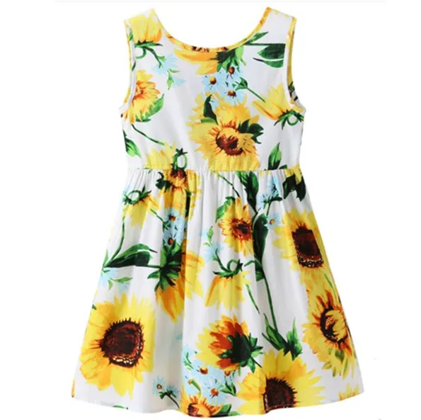 

summer sunflower print design sleeveless cotton dresses shirts for baby girl