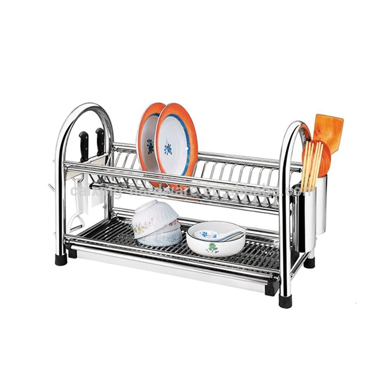 Standing style double layers kitchen dish and bowl drying rack holder