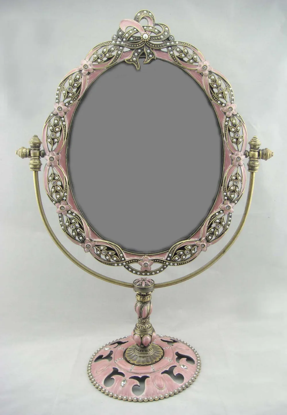 Ribbon Design Pearls Decorated Oval Table Top Mirror(p07165a) Buy