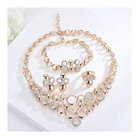 

S10142 High Quality Saudi Gold Necklace Ring Earring Women Fashion Jewelry Set With Zircon