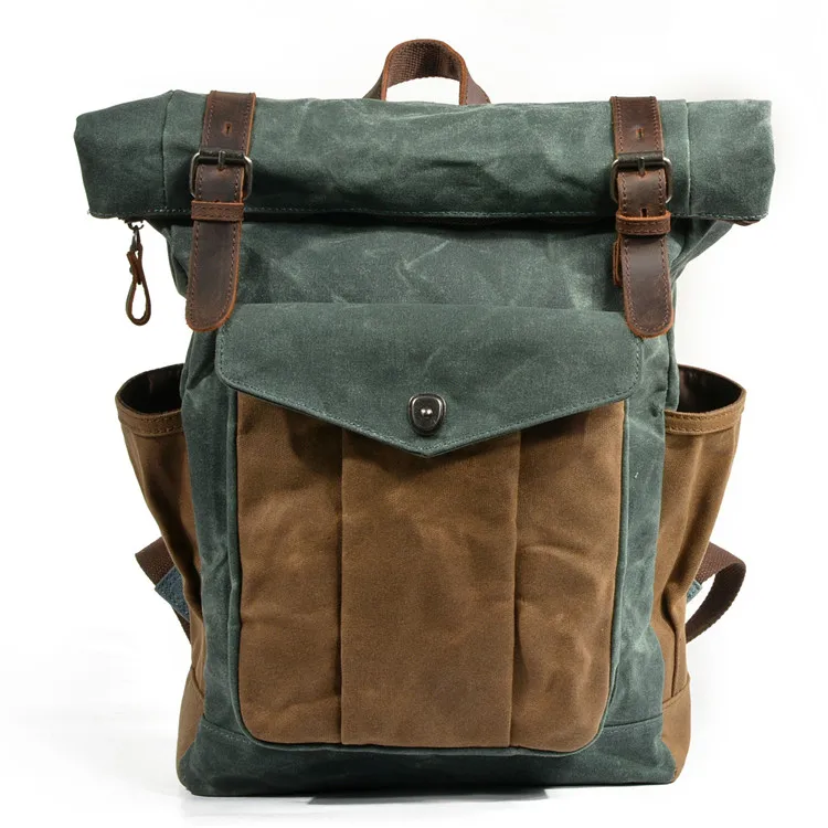 

High quality wholesale retro unisex outdoor waxed rucksack travel laptop back pack sports school bagpack canvas bag backpack, Khaki,grey,army green,lake green