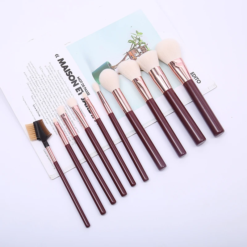 

China Supplier 2019 10 pcs Wood Handle Professional Brush Sets Makeup