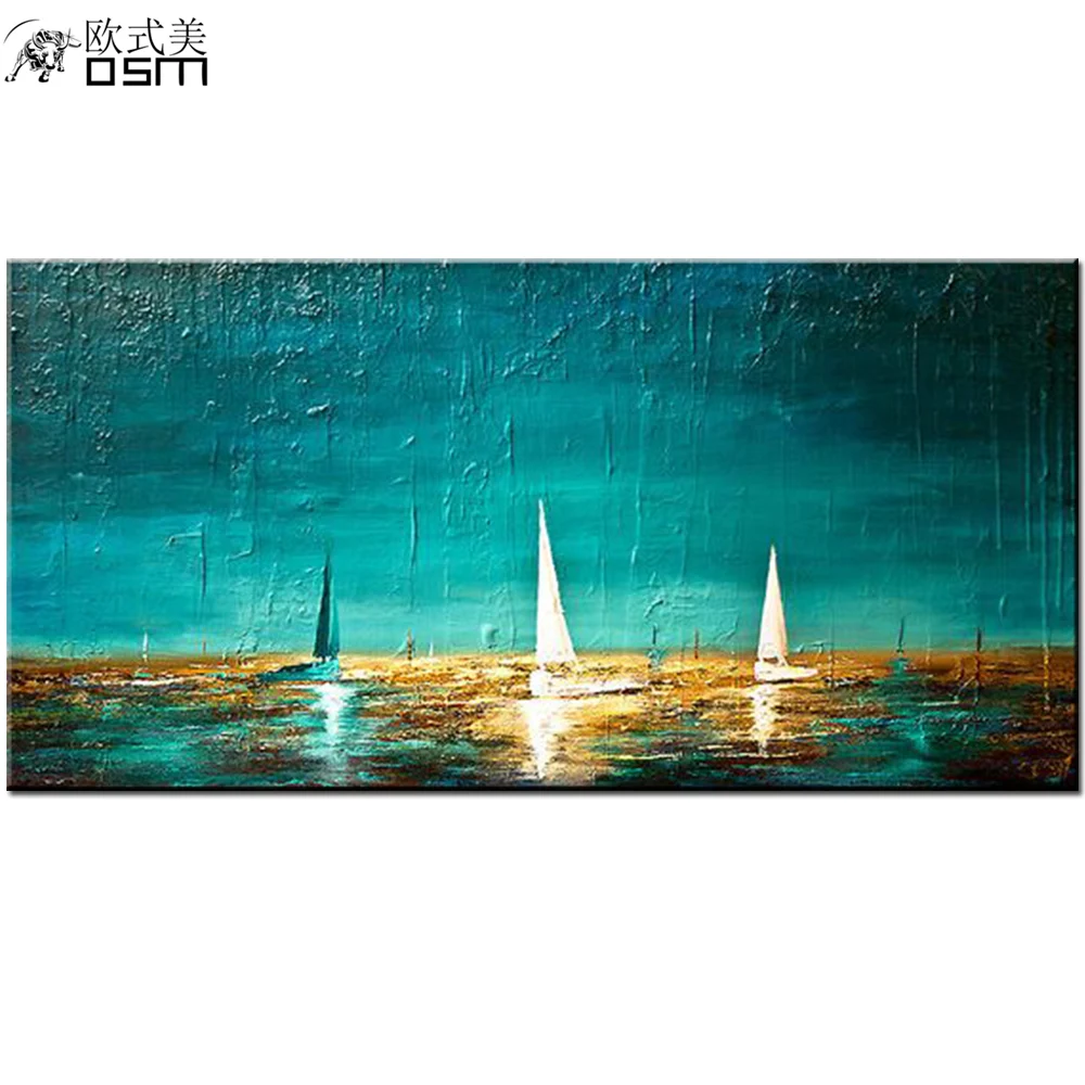 

Skill Painter Pure Handmade Modern Landscape Knife Oil Painting on Canvas for Living Room Green Seascape Wall Painting