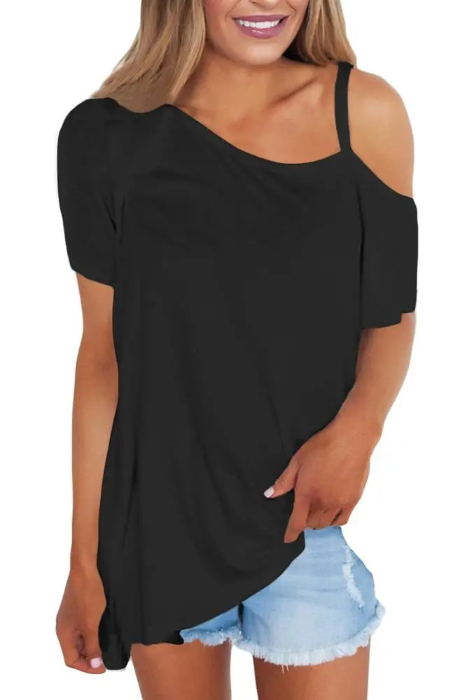 Sexy Black One Shoulder T Shirt Women Tops Summer Solid Tshirt Casual ...