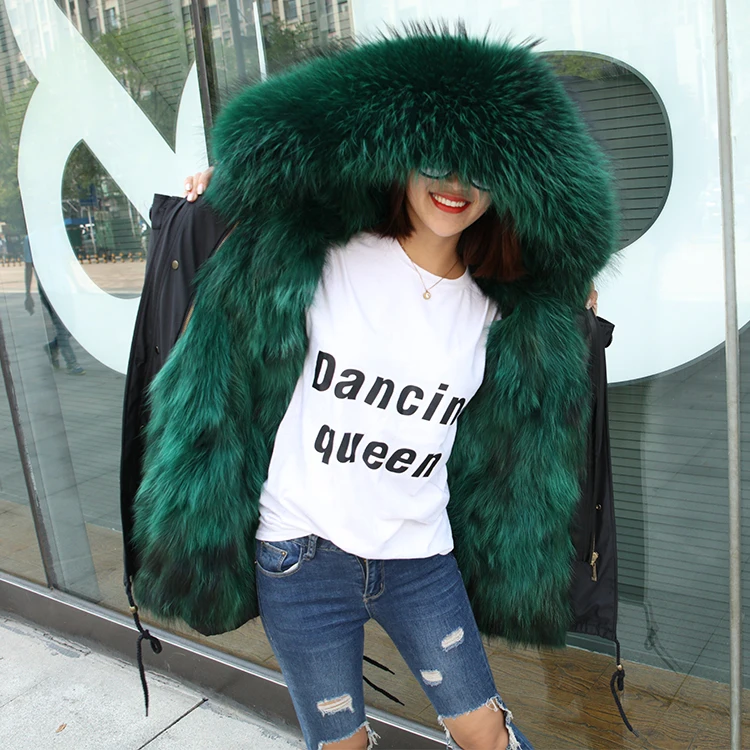 Winter Warm Real Genuine Fox Fur Ladies Hooded Coats Thick Outwear Jacket Parka