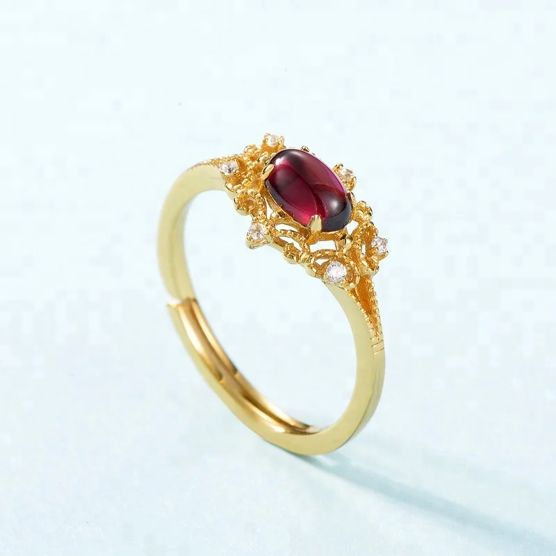 

Vintage elegant women gemstone jewelry 925 silver art deco oval gold garnet ring