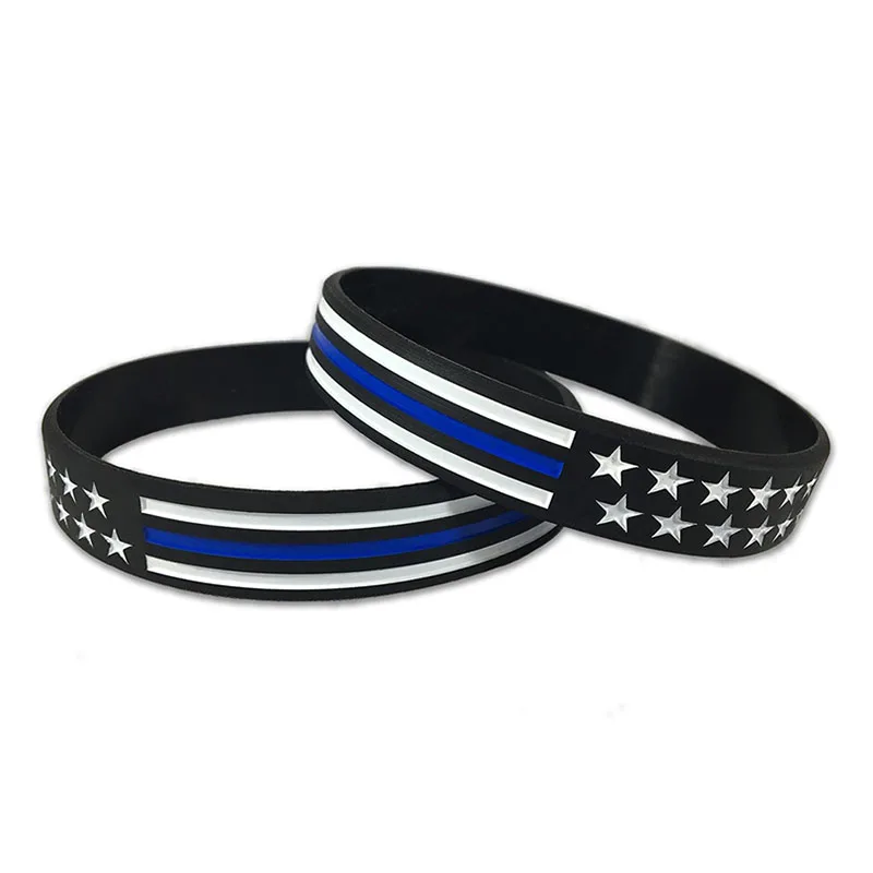 

Thin Blue Line Wristband American Flag Silicone Bracelet, Available