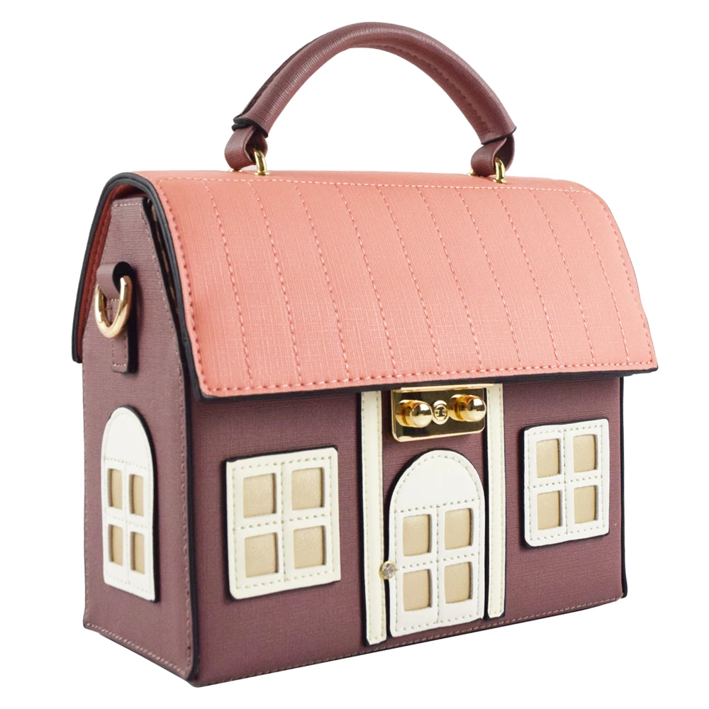 

Decoration cute design shape PU wild messenger bag house handbag, Brown
