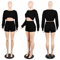 

Sexy Waist-Revealing Circular Neck Shorts Women Ladies Sweaters Two Piece Set Women Clothing