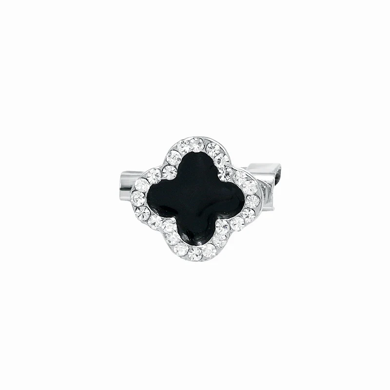 Customise Silver Cross Crystal Flower Four Leaf Clover Ring Brooch With Black White Color For Women Buy Silver Cross Brooch For Clothes Four Leaf Clover Brooches And Hijab Pins Ring Brooch For Women Product On