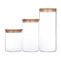 

High Borosilicate Glas Food Storage Jar with Airtight Seal Bamboo Lid - Modern Design Clear Glass Food Storage Canister