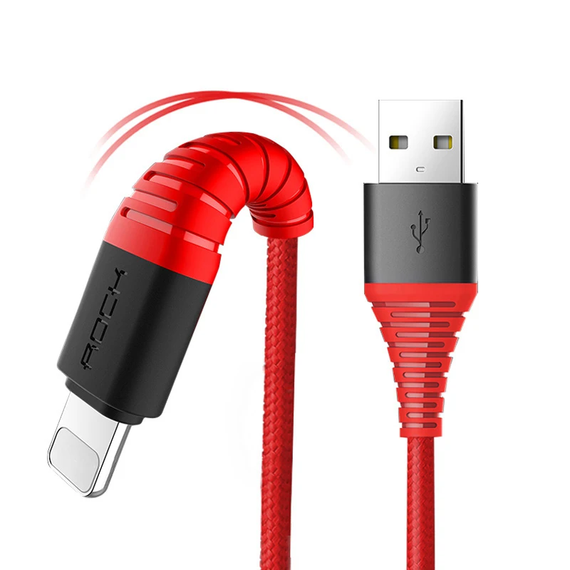 

ROCK 2M 2.1A Hi-Tensile Solid Durable Charging for iPhone X Cable, Black/red