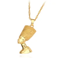 

Wholesale Jewelry African Gift Men Gold Plated Color Necklace Egyptian Queen Pendant Nefertiti Necklaces for Women