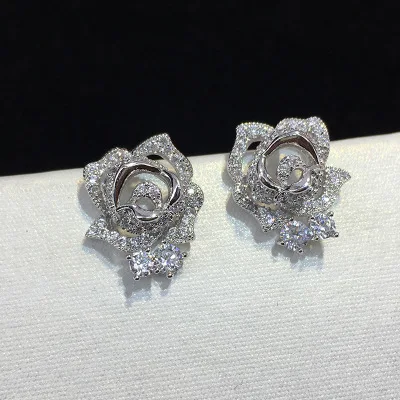 

New Design Micro Pave Zircon Rose Flower Stud Earrings For Women/Girls CZ Party/Wedding Jewelry