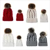 Mom Baby Kid Winter Warm Fox Fur Ball Beanie Hat Mommy boys Mother Daughter Cotton Knitted Parent Child Hat