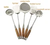 Stainless steel 304 cooking tool set kitchen utensils 5pcs slotted spatula turner ladle spaghetti server with rose wood handle