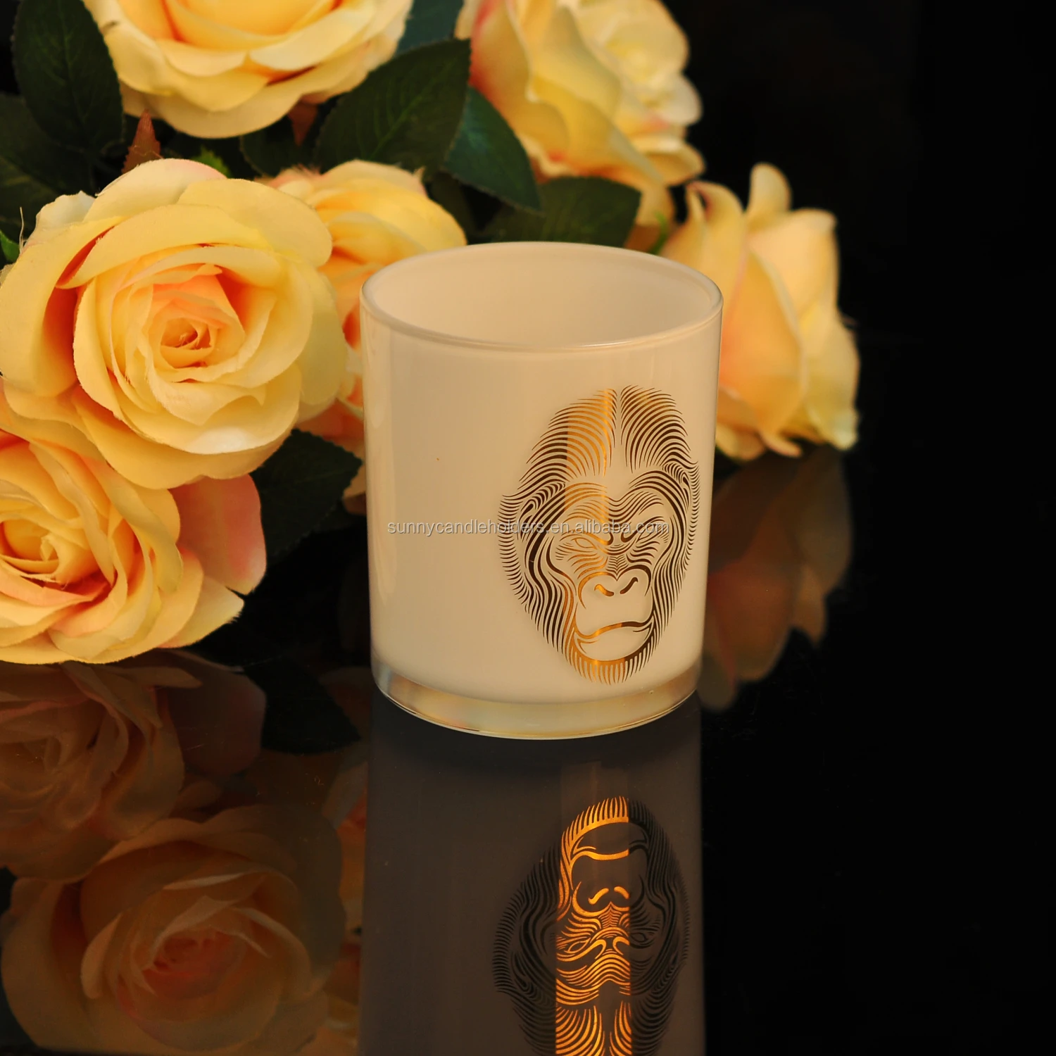 12 Oz White Glass Candle Vessels With Gold Decal,Clear Bottom Candle