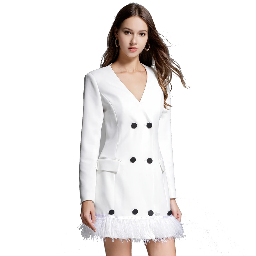 

Autumn and Winter Fancy Women Fashion Outwear Gentle Lady Tassel Decoration Double Breasted White Trench