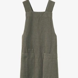 Image of Hot Selling linen herringbine cross back apron with pockets for kitchen