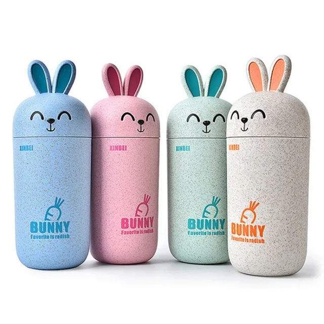 

Custom Design Wheat Straw Biodegradable Babies Plastic Cup Rabbit Shaped Bottles Travel Cup Kids Portable Feeding Cup, Green;blue;pink;beige