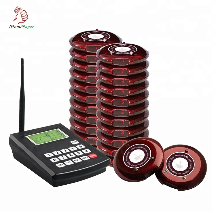 

Hot sales long range 9999 channels queue call coaster pager system and keyboard transmitter for restaurant