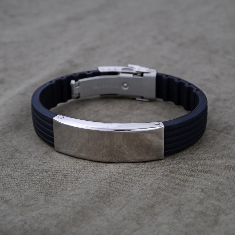 Fashion Men Accessories Silicone Rubber Bracelet With Stainless Steel