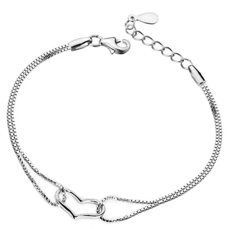 

Silver Heart Chain Bracelet For Women Charm Bracelets Jewelry (KB8147), As picture