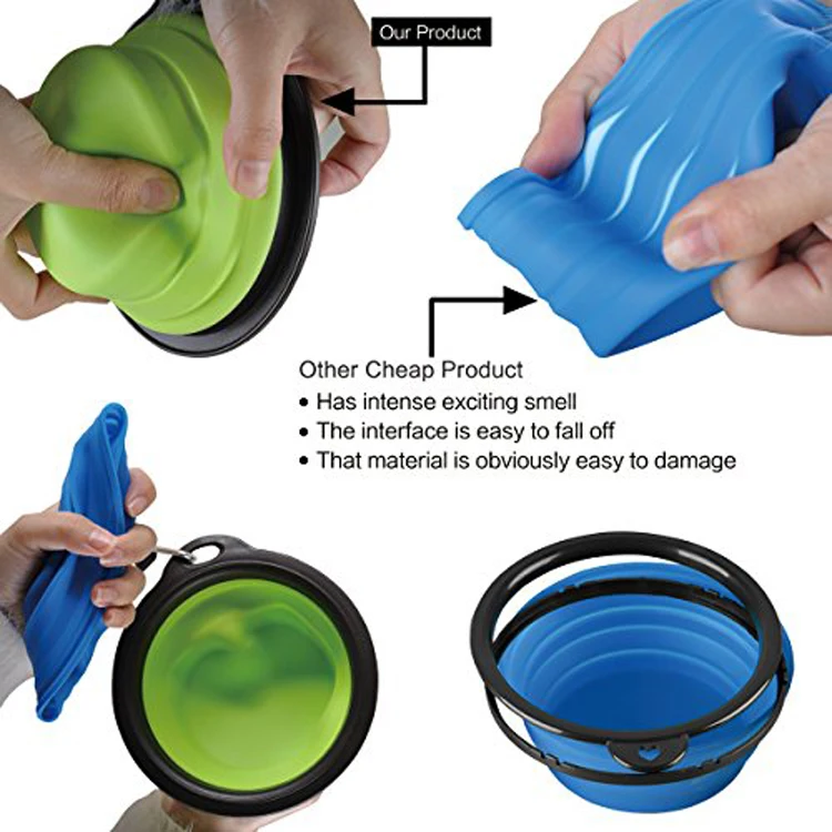 Wholesale Personalized Portable Folding Collapsible Dog Feeding Bowl with Stand, Silicone Travel Dog Water Bowl Custom