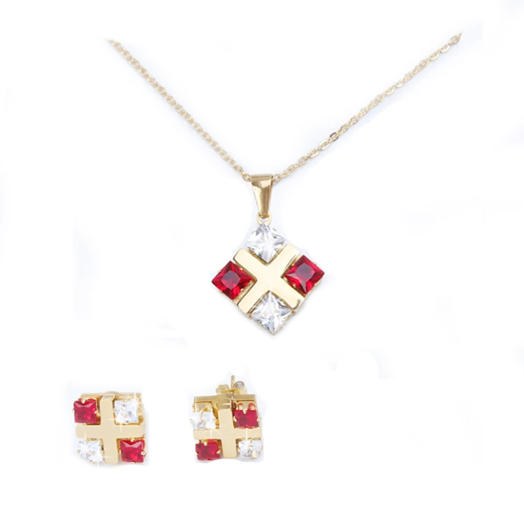 

Handmade Red White Cubic Zircon Necklace Set Jewelries cz Necklace and Earrings Sets for Women Wedding Bridesmaid Necklace Gift, Gold