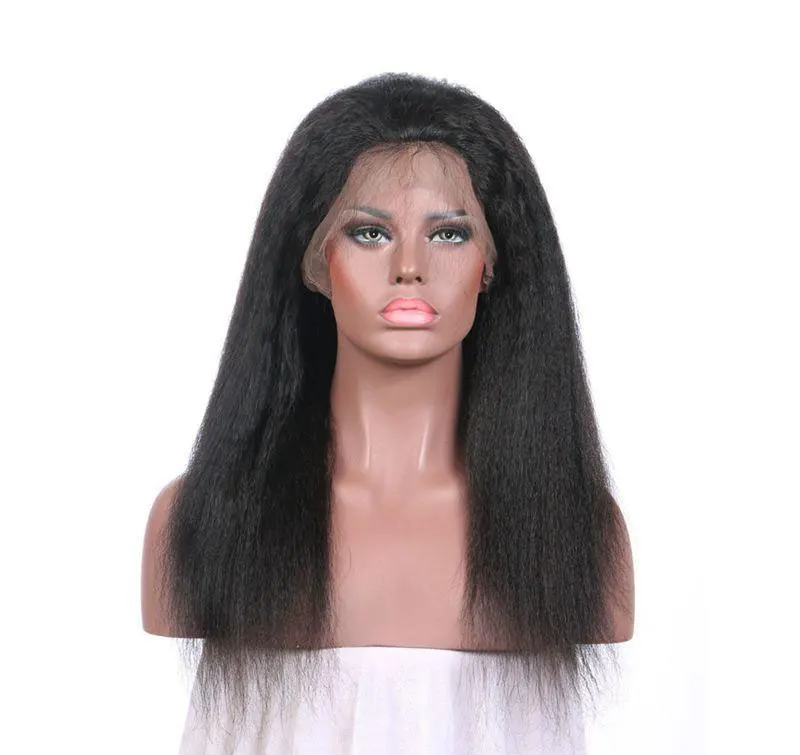 

Wholesale price natural black virgin 10a human hair kinky straight full lace wigs with baby hair and bleached knots, Natural color lace wig