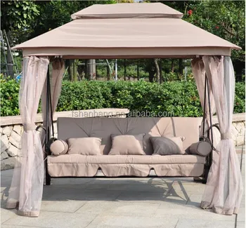 Luxury Outdoor Patio Gazebo Reclining Bed Swing With Mosquito Net