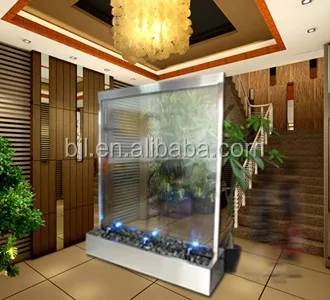 Stainless Steel Indoor Water Glass Wall Fountain Waterfalls For