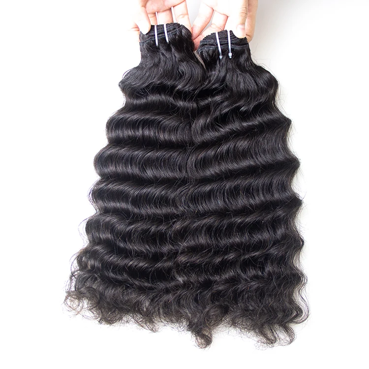 

High Quality Unprocessed Raw Indian Deep Wave Bundles Curl Virgin Hair Weaving Wholesale, Natural color