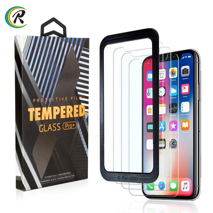 

With Alignment Frame 3 Pack Wholesale tempered glass for iPhone XR case friendly screen protector for iPhone Xs max