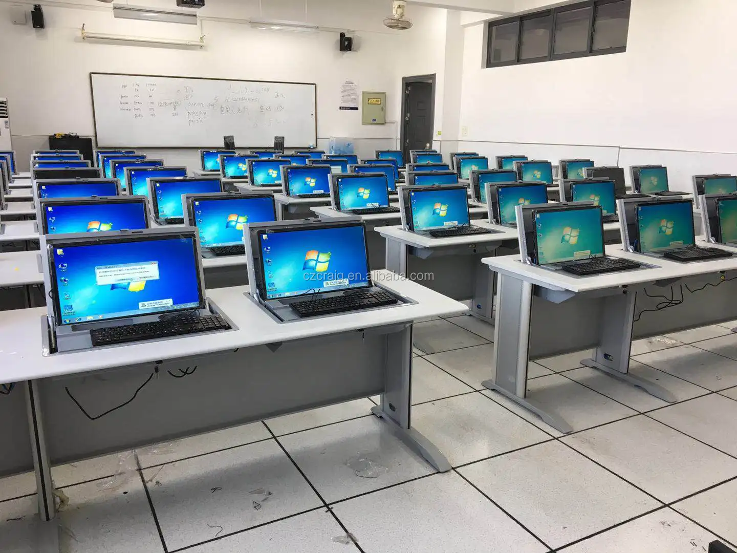 Metal Student Flip Top Computer Desk Hidden Lcd Monitor Table For