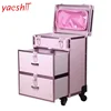 Yaeshii 2019 Professional Beauty Aluminum PVC Nail Organizer Storage Makeup Box Trolley Make Up Case