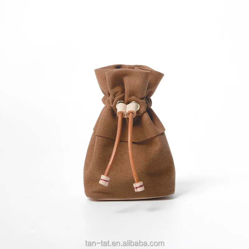 Suede Cow Leather Drawstring Bag Coin 