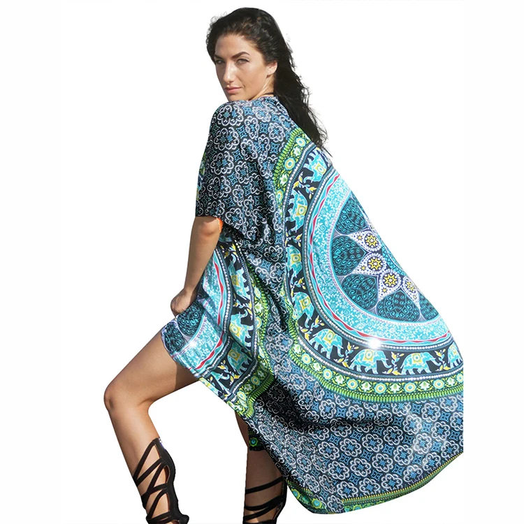 

Summer Boho Printing Beach Cover Up Fashion Loose Sleeve Long Style Cardigan Women Bikini Cover Ups, Print