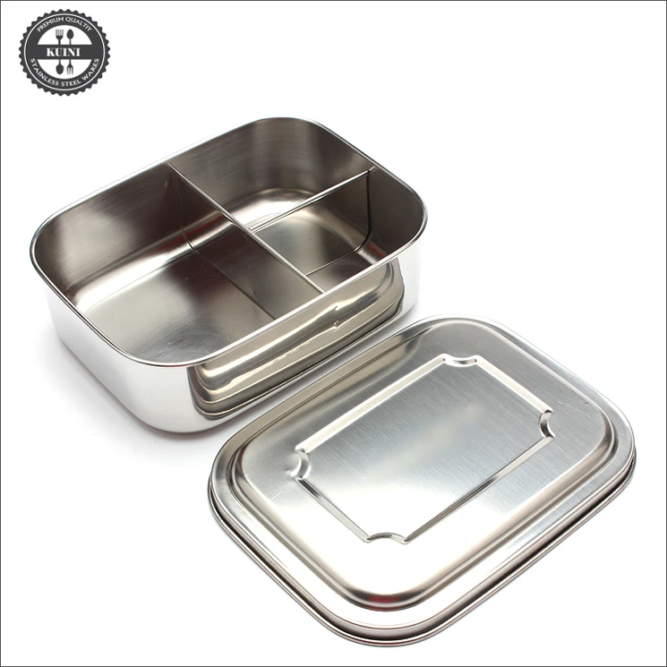 18/8 Stainless Steel 3 Compartments Bento Lunch Box - Buy 3 Compartment ...