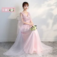 

2019 hot sell fashion Women elegant v neck illusion sleeves cocktail bridesmaid short evening Dress