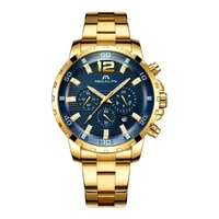 

MEGALITH Luxury Casual Watches Mens Waterproof Chronograph Quartz Mens Watches Gold Steel Strap Watches Clock Relogio Masculino