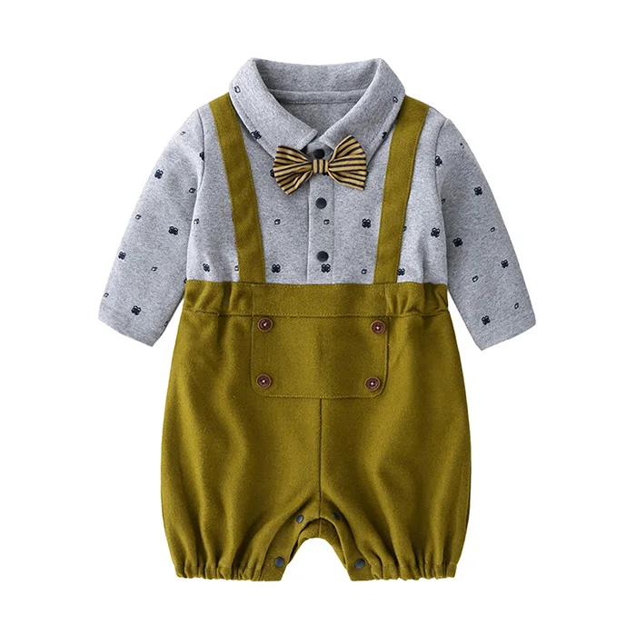 

Baby boy romper infant cotton newborn baby autumn rompers wholesale baby boy clothes, Grey+green