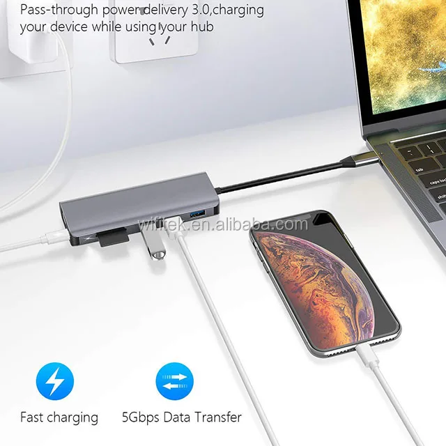 HYD-9849T-01 Aluminium alloy 7 in 1 USB3.1 Hub with RJ45 Adapter 2018 new item data transfer 2020 best seller usb 3.0 super - ANKUX.COM