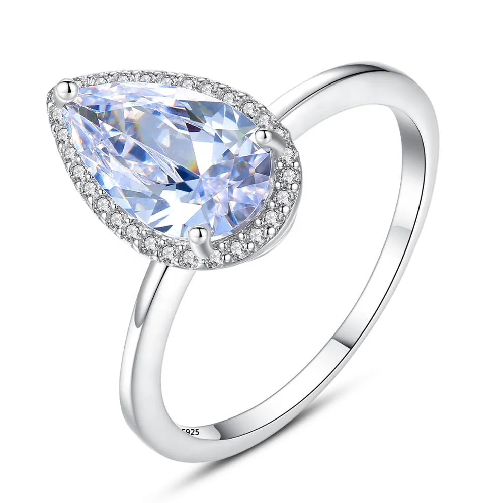 

CZCITY New Luxury Single Waterdrop Shaped CZ Crystal Stone 925 Silver Wedding Ring Design