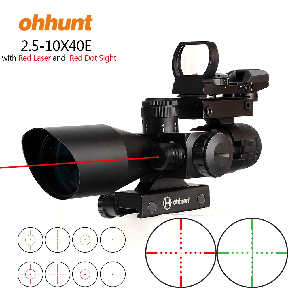 

Ohhunt 2.5-10x40E Hunting Optical Riflescope Red Green Illuminated Reticle Hunting Combo Riflescope With Picatinny Mount, Black