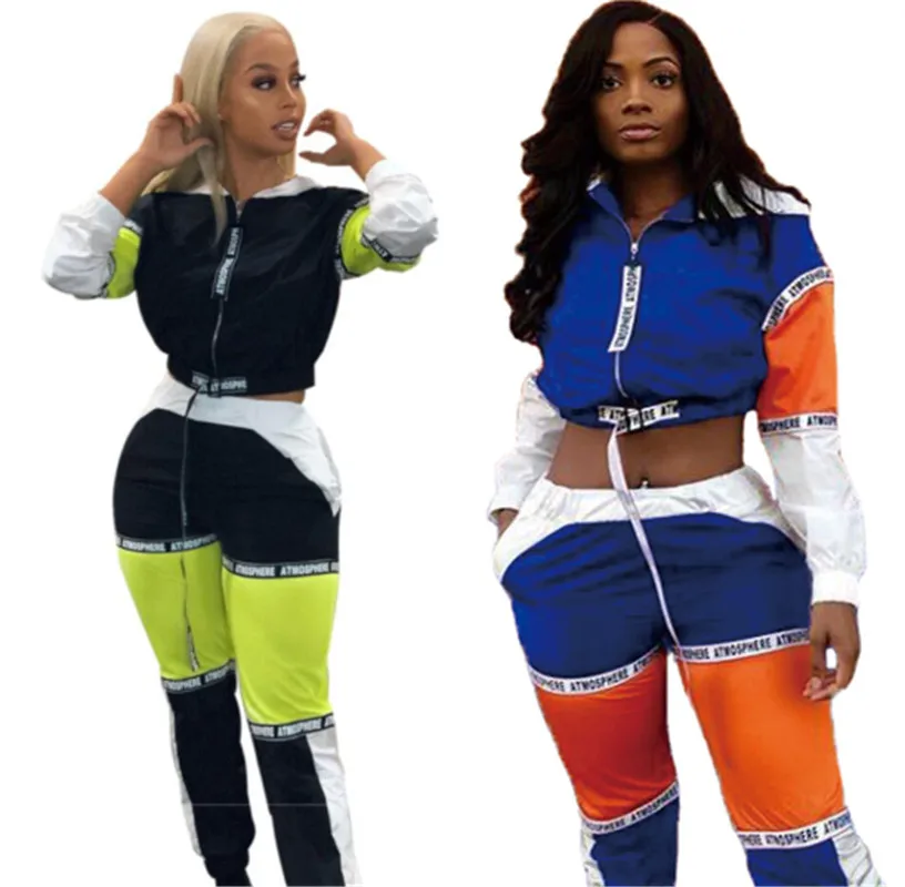 LIA3068 fashion patch hooded top and pants two piece women outfits