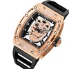2019 New SKONE Mens Person Cranial head Watches Rectangle Dial Skull Face Men Watches Wrist Watches 3D Scrub Dial Genuine