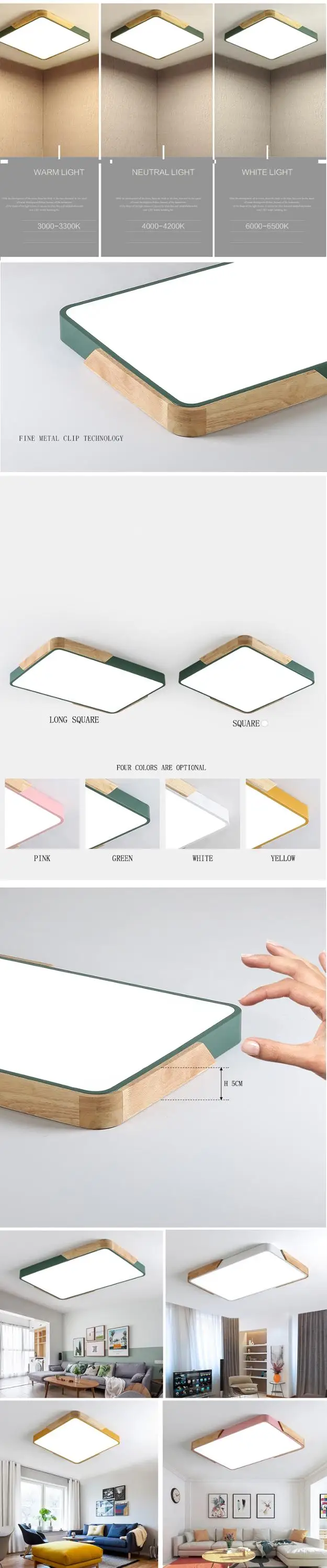 LED Modern Square Ceiling Led Lamp Colorful Iron Wood Color Ceiling Light