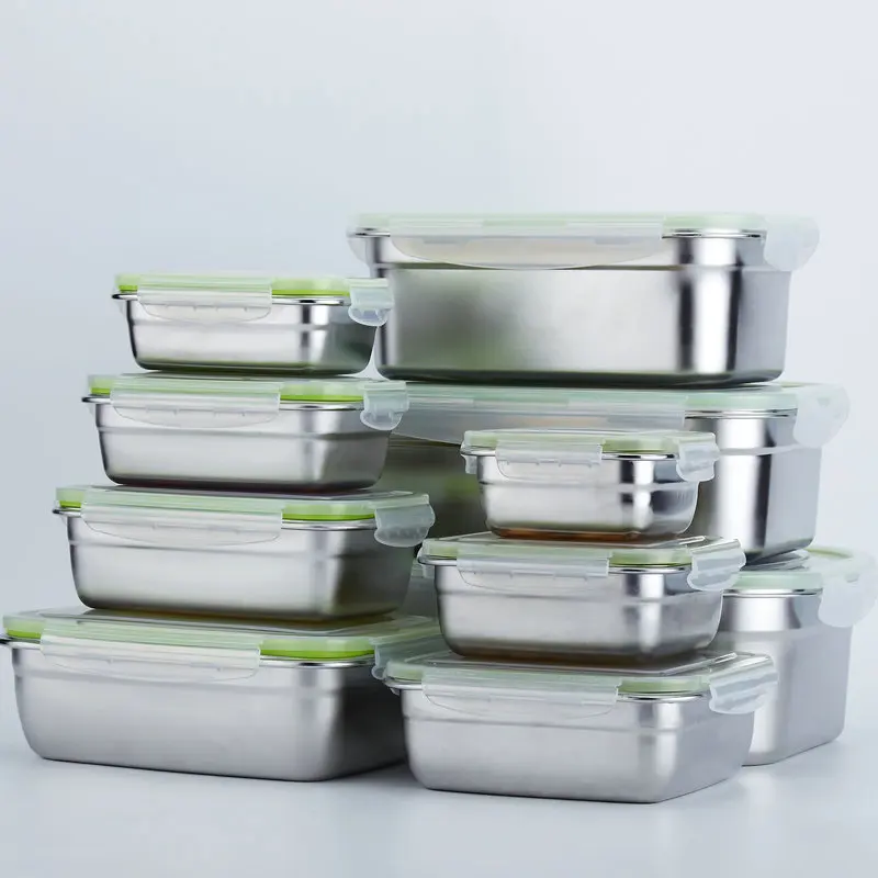 Bpa Free Rectangle Food Storage Stackable Stainless Steel Food